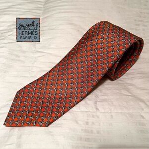 HERMES Paris 606091 FA Horse Pattern Silk Men's Tie